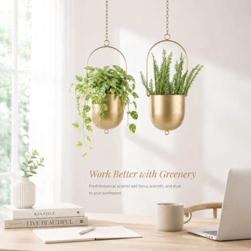 acelist gold metal hanging planter set of 2, close-up detail
