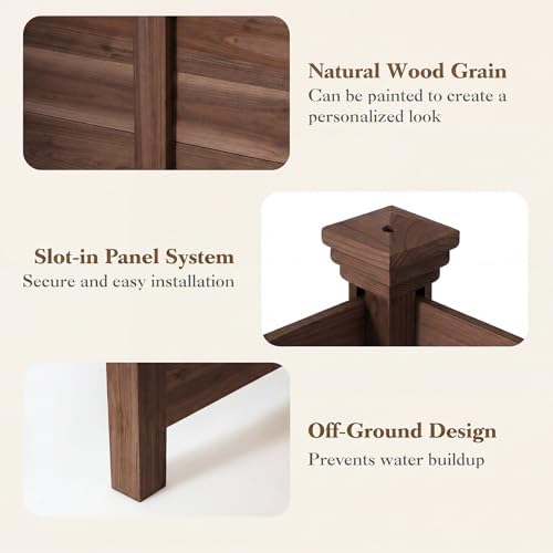 giantex 4 panels wooden privacy fence with stakes, front angle view
