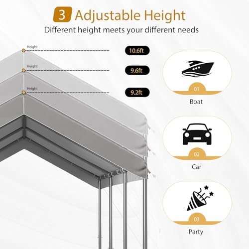 aoxun 10x20 ft heavy duty carport, adjustable height, close-up detail