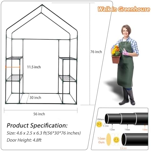 portable walk-in greenhouse for outdoors, 56x30x76 plant house showing dimensions