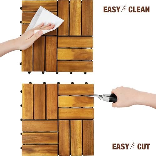 acacia wood interlocking deck tiles, patio & backyard on a desk or shelf