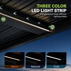 aoxun motorized louvered pergola 9'x12' with led lights, side view