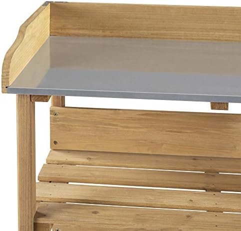 yaheetech potting bench outdoor console table w/3-tier storage,natural, view 9