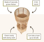 kouboo rattan indoor two-tier plant stand, natural planter showing dimensions