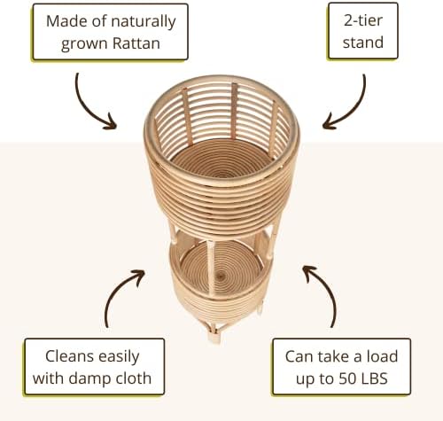 kouboo rattan indoor two-tier plant stand, natural planter showing dimensions