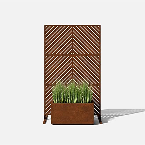 veradek corten steel privacy screen set with stand showing dimensions