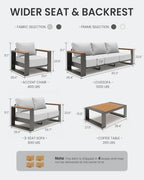 oversized aluminum patio furniture set, 4 pieces luxury, front angle view