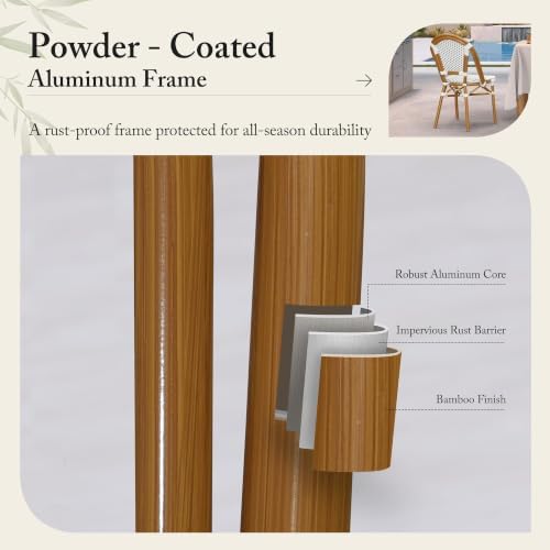 PURPLE LEAF Outdoor Dining Chair Set of 4 Bamboo Finish White Gray | Bamboo Finish Parisian Charm, Coated Aluminum Less Upkeep, Two-Tone Weave Easy Match, French Wicker Timeless Style, Armless