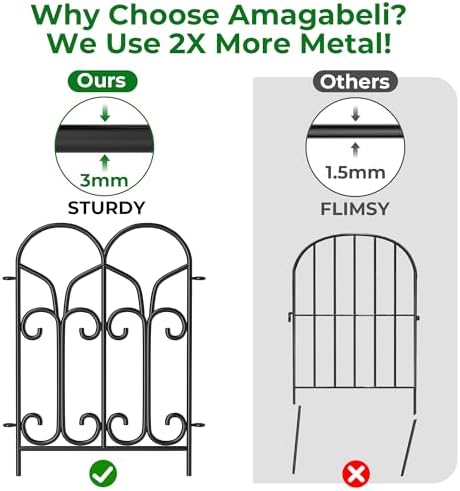 amagabeli 10 panels 17in(h)×10ft(l) decorative garden fences and showing dimensions