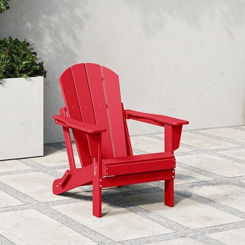 Malibu HDPE Outdoor Patio Folding Poly Adirondack Chair, Red