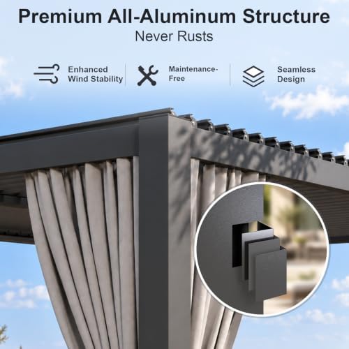aoxun louvered pergola 12x14 all-aluminum, waterproof curtains and, close-up detail
