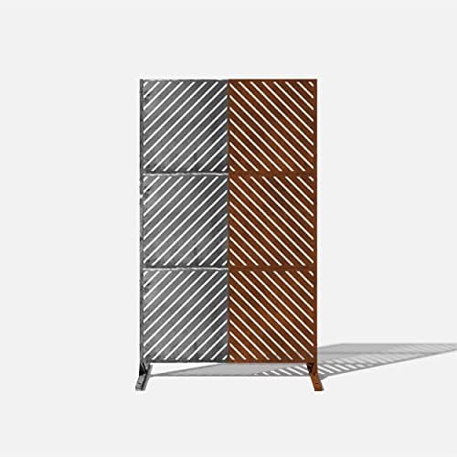 veradek corten steel privacy screen set with stand shown in use