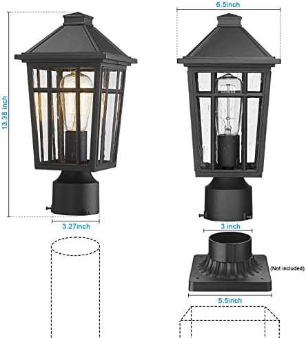 Darkaway Outdoor Post Lights Lamp Post Light Fixture, Waterproof Aluminum Housing with Glass, Fence Post Deck Lighting for Garden, Patio, Pathway (1 Pack, Black)