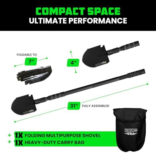 rhino usa survival shovel with pick - military, package contents