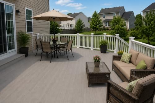 d-c-fix outdoor flooring roll - grey oak wood, front angle view