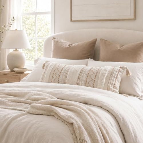 blissblush 14x36 lumbar pillow cover for bed, rectangular, front angle view