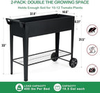 32" tall elevated raised garden bed with wheels showing dimensions