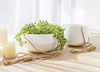 mkono ceramic hanging planter and ceiling hooks, shallow on a desk or shelf