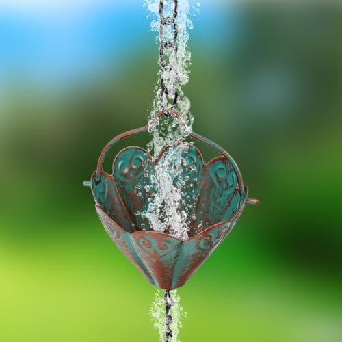 10.3ft lotus rain chains for outside gutters, eaves, side view