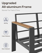 aluminum outdoor patio furniture set with coffee table showing dimensions