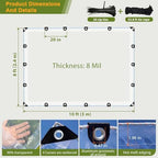 clear tarps heavy duty waterproof - 8x10ft clear showing dimensions