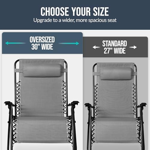 Best Choice Products Set of 2 Extra Wide Adjustable Steel Mesh Zero Gravity Lounge Chair Recliners w/Pillows and Cup Holder Trays - Ice Gray