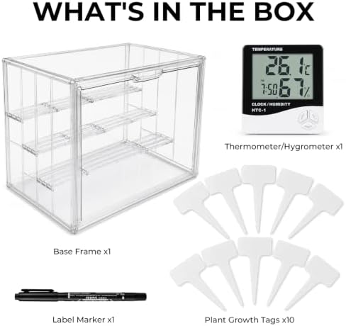 mini greenhouse indoor kit with hygrometer&growth label for, front angle view