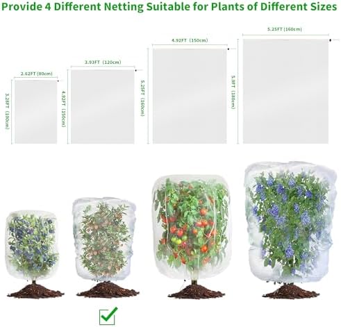 afzdby garden mesh netting with drawstring,plants cover protection shown in use