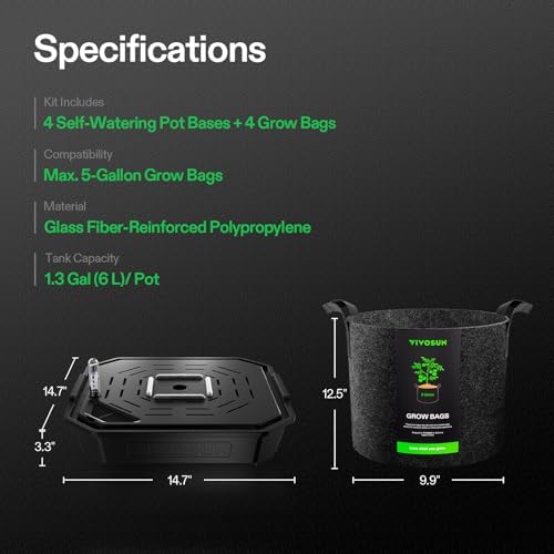vivosun 4-pack flexfeed self-watering pots with grow bags, view 9
