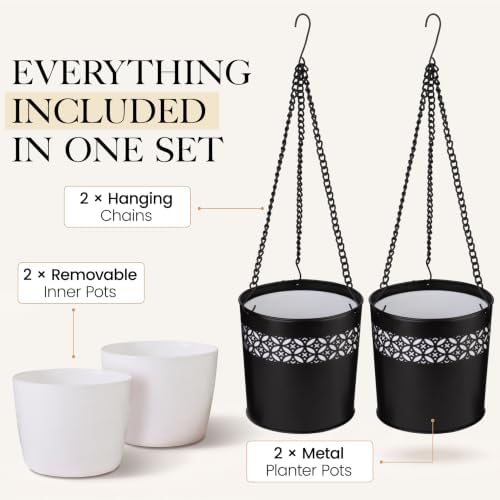 rtzen 2-pack garden planter pots with chain hangers shown in use