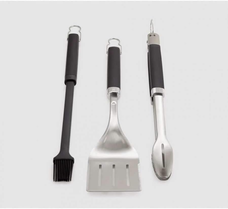 Weber Premium BBQ Tools Set - 3 Pcs | Stainless Steel Tongs, Spatula & Baster for Barbeque Cooking | BBQ Metal Utensils BBQ Accessories for Outdoor Cooking & Grilling - Silver (6764)