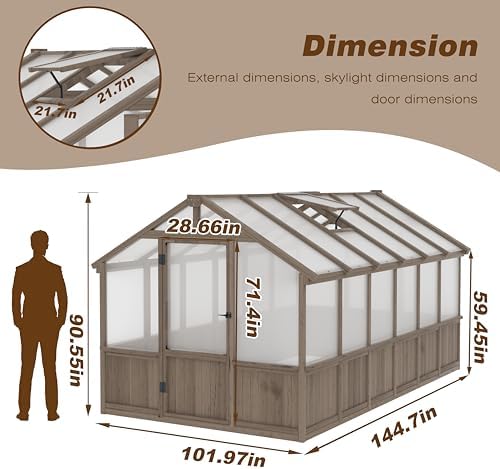 mupater 8' x 12' outdoors walk-in greenhouse, wood, view 9