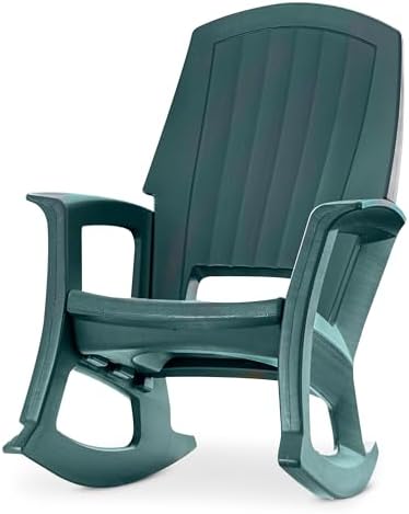 Rockaway Heavy Duty All Weather Patio or Deck Rocking Chair, Green | Polyethylene Outdoor Rocker with Backrest and Armrests for Porch, Deck, and Patio
