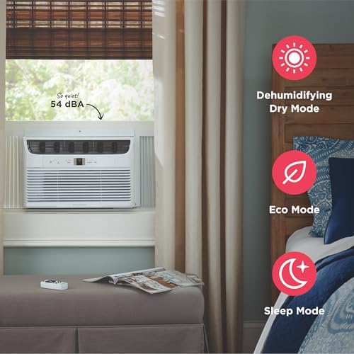 frigidaire 8,000 btu window air conditioner with remote showing dimensions