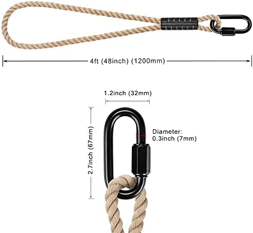 SELEWARE 4ft Hammock Straps, Tree Swing Rope with Carabiner | Beige Extension Kit, Easy Setup, Supports Tree Swings, Hammock Chairs, Indoor Outdoor Applications