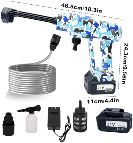portable cordless blade blower, 6-in-1 nozzle powered by, front angle view