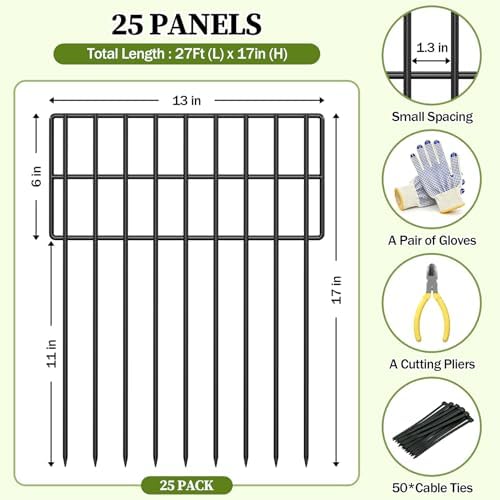 17in (h) x 27ft (l) garden fence animal, close-up detail