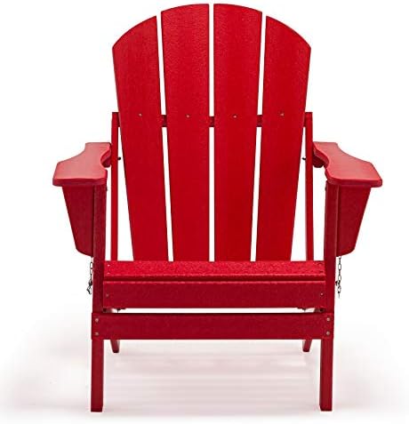 Malibu HDPE Outdoor Patio Folding Poly Adirondack Chair, Red