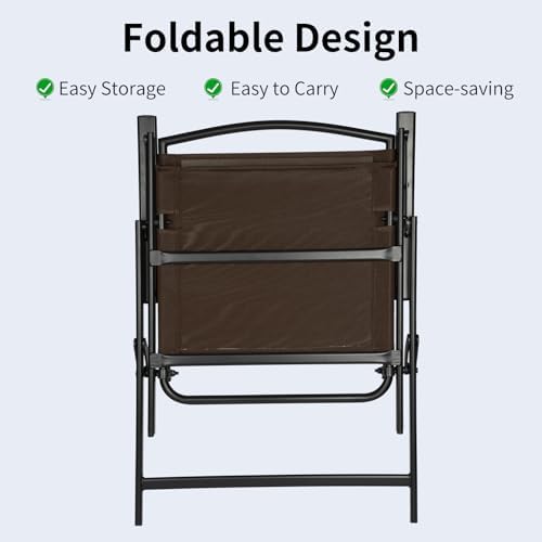 Outdoor Folding Patio Dining Sling Chairs with Mesh Fabric for Garden Lawn Comping-Set of 4 Brown