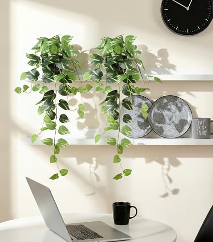 fake plants 2 pcs faux pothos plants potted on a desk or shelf