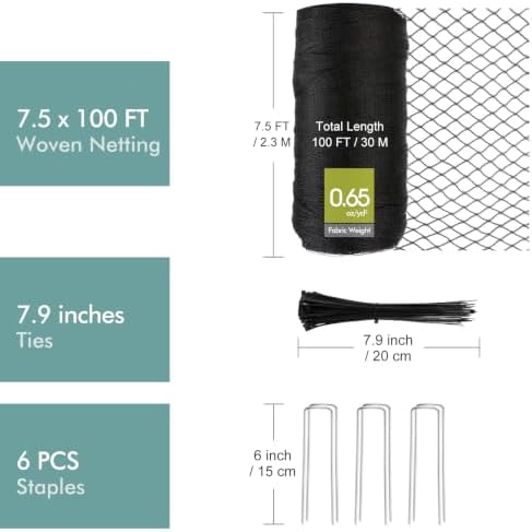 bird netting for garden, fetanten 7.5 x 100ft, package contents