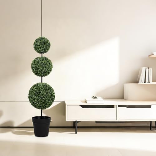 vivatrees 3ft uv-resistant artificial triple ball boxwood topiary, front angle view