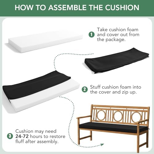 summsun outdoor bench cushion pad, 48 x 18, front angle view