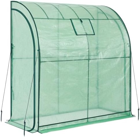 lean-to greenhouse with 3-tier shelves: ohuhu portable walk-in, front angle view