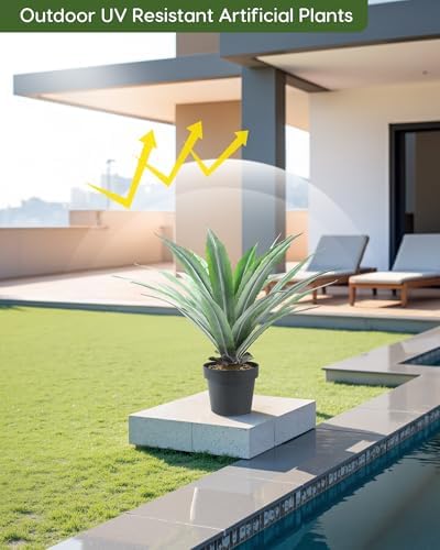 velener artificial agave plant in black pot with, side view