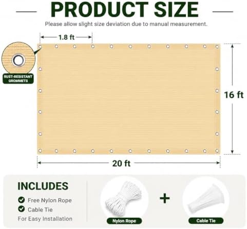 90% outdoor sun shade cloth, 16' x 20', front angle view