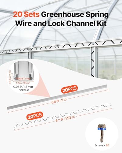 vevor greenhouse spring wire and lock channel, 20 shown in use