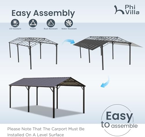 phi villa 10x20ft carport metal heavy duty carports, side view