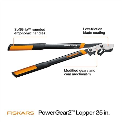 fiskars 25” powergear2 garden bypass loppers, 1.75" capacity, close-up detail