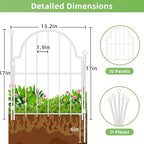 white decorative garden fence, 17in(h) x 10ft(l), with, close-up detail